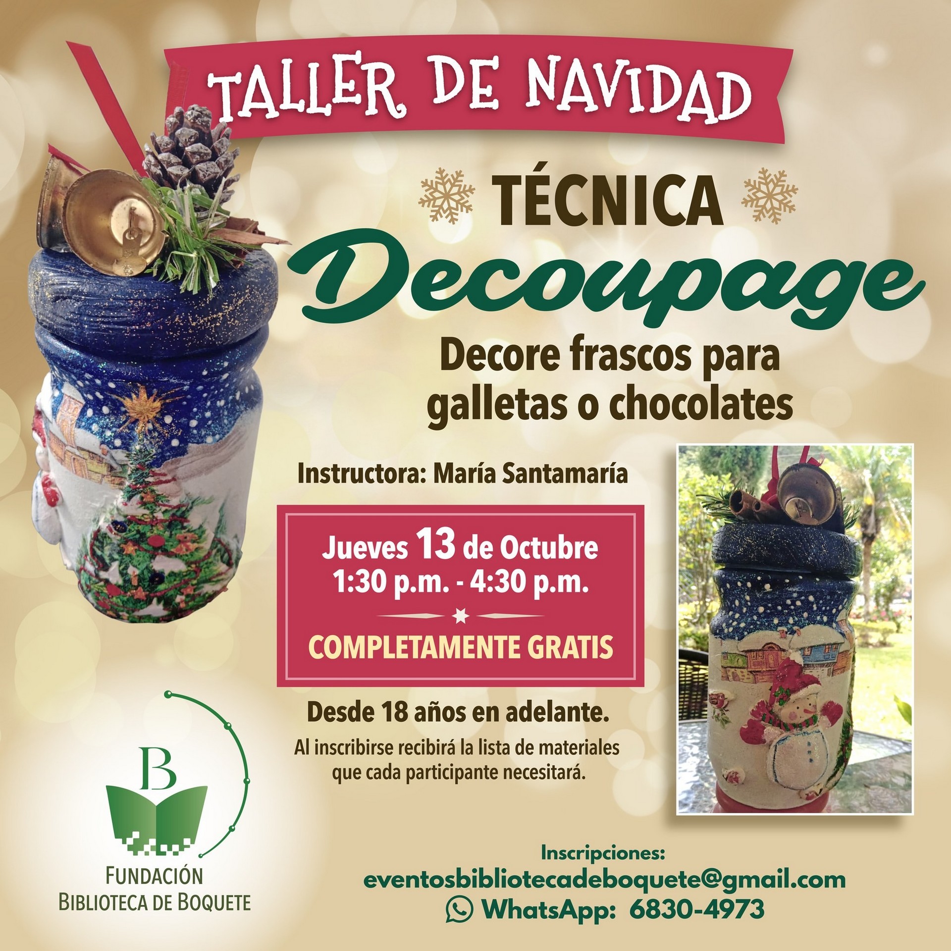 2024 taller de navidad María Santamaria - decore frascos con técnica de decoupage